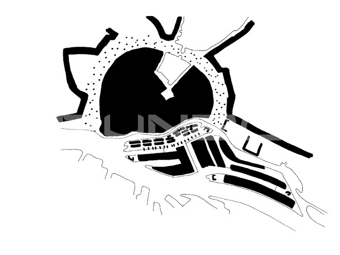 内城与港口新城之间的建筑密度