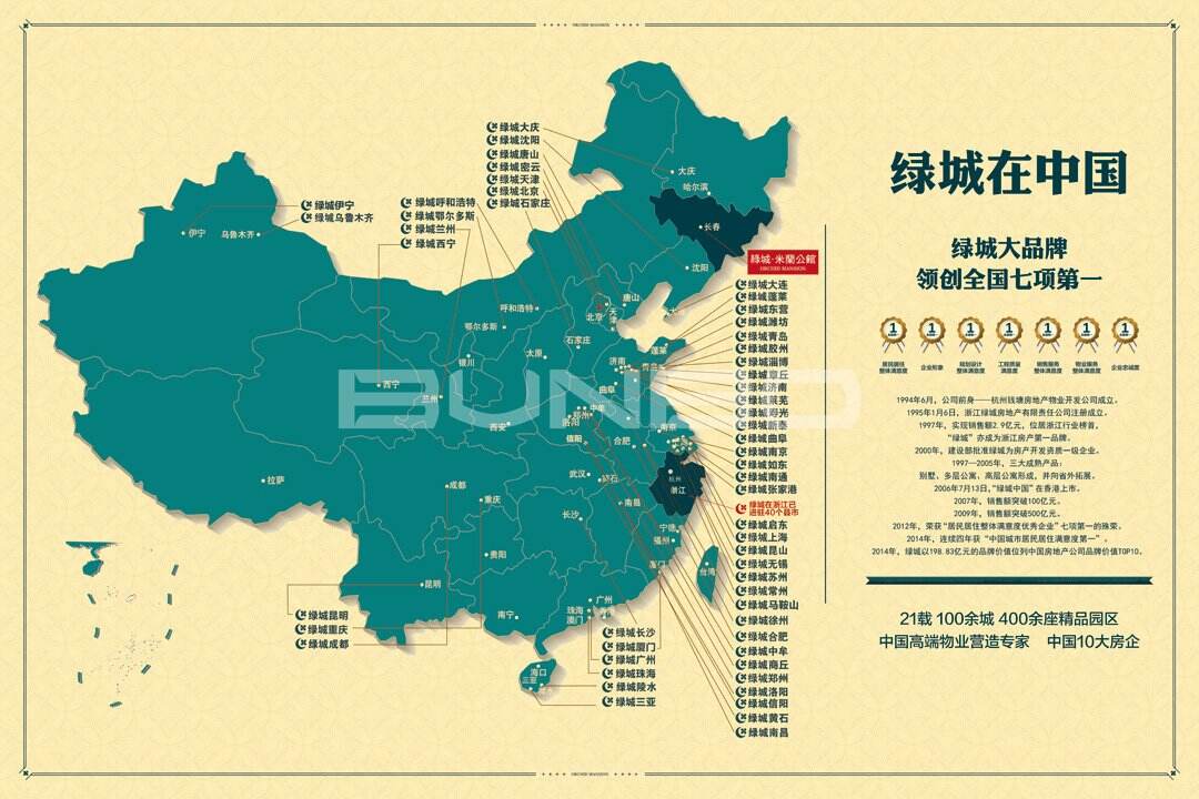 本埠广告地产作品：绿城长春米兰公馆绿城中国项目分布地图