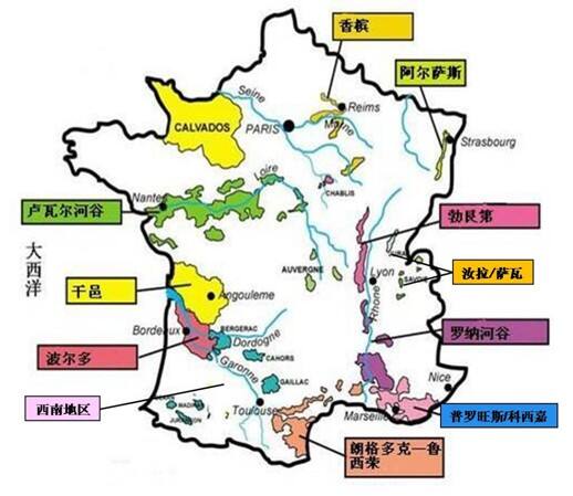 法国葡萄酒10大产区分布地图