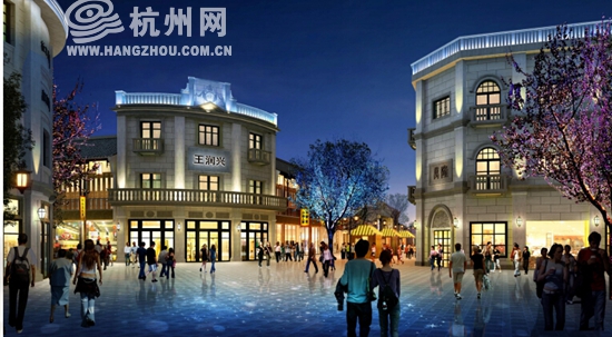 河坊街四拐角节点照明效果图。