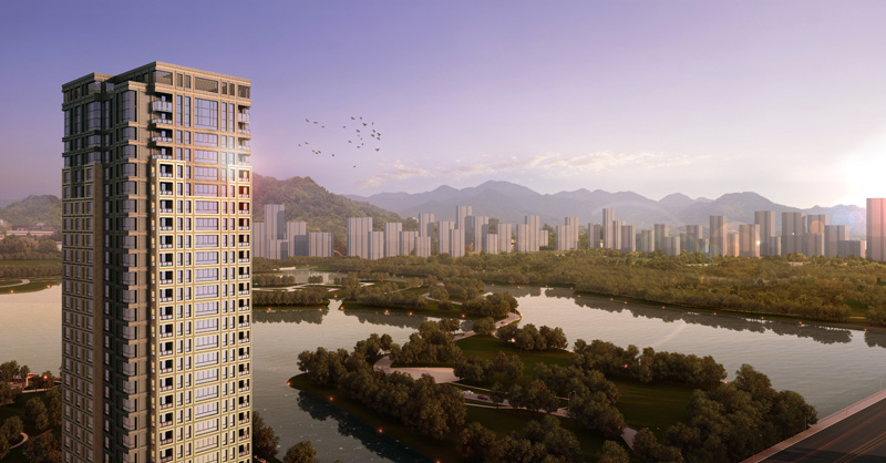 金地自在城一期天玺高层豪宅效果图