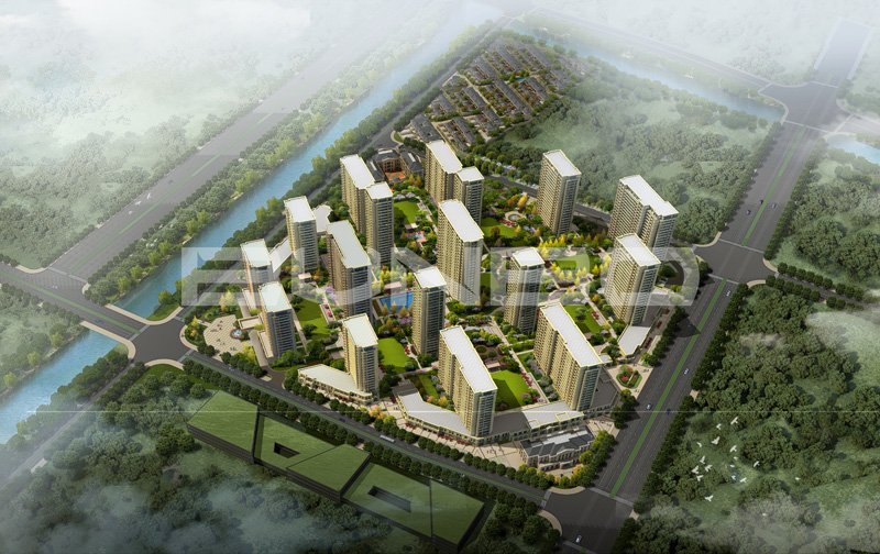 象山绿城蘭园二代高层社区鸟瞰效果图