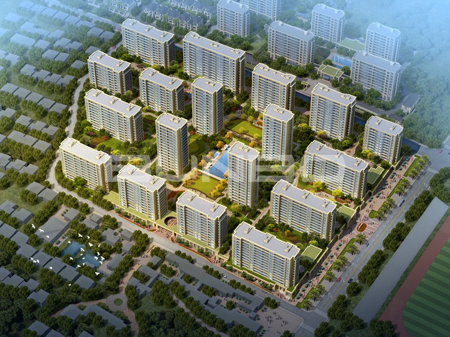 绿城舟山玫瑰园慧园鸟瞰效果图