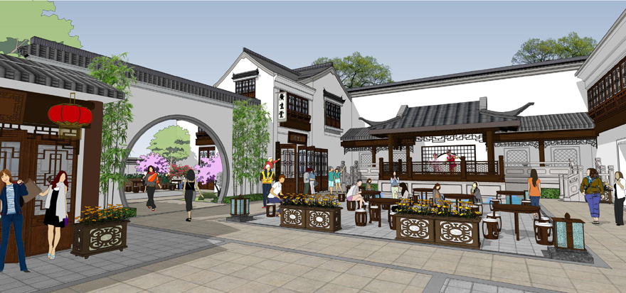 绿城舟山玫瑰园中式商业街区效果图