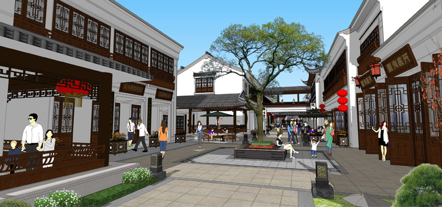 绿城舟山玫瑰园中式商业街区效果图