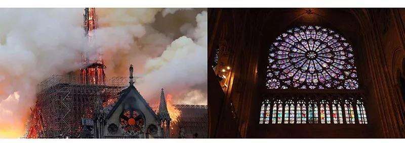 巴黎圣母院大火焚毁玫瑰花窗