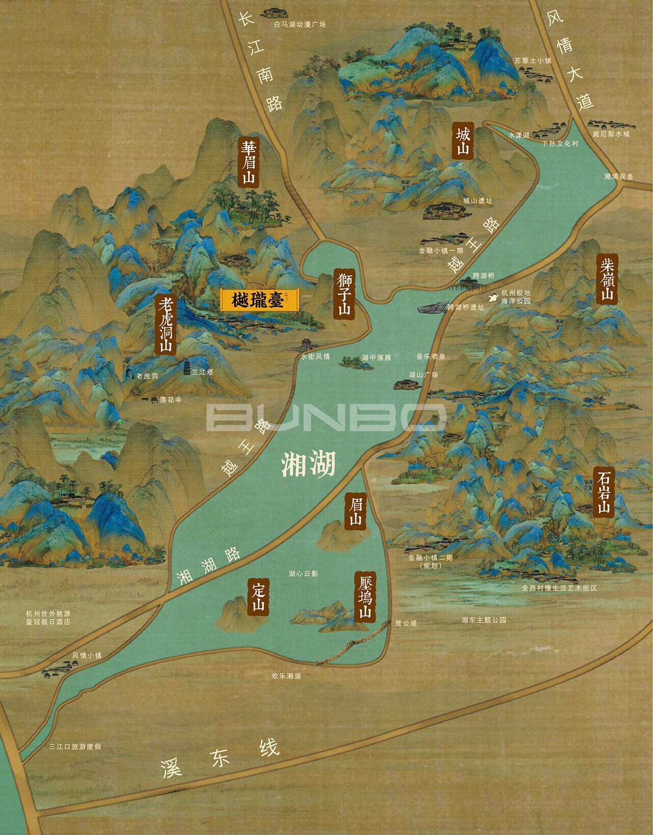 湘湖风景区手绘风格地图