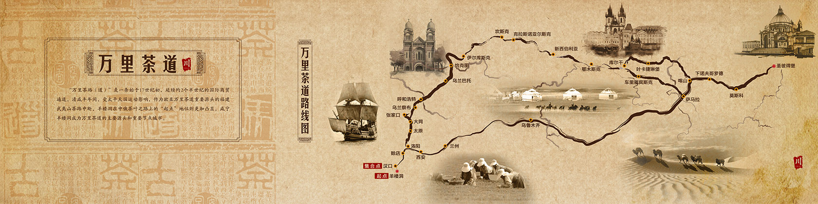 万里茶道游廊竹帘画面设计