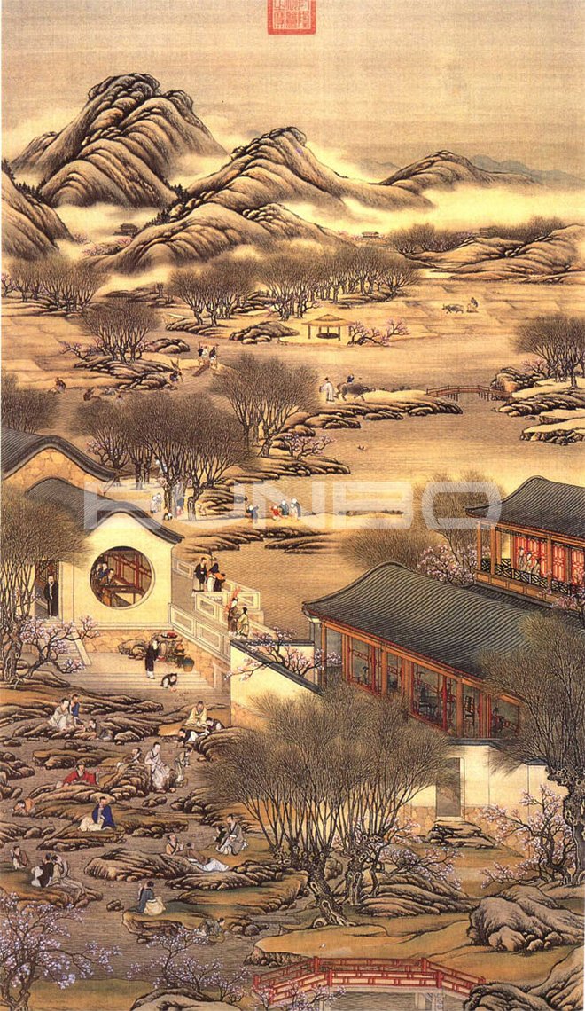 清院本《十二月令图轴》—曲水流觞 清院本《十二月令图轴》—曲水流觞